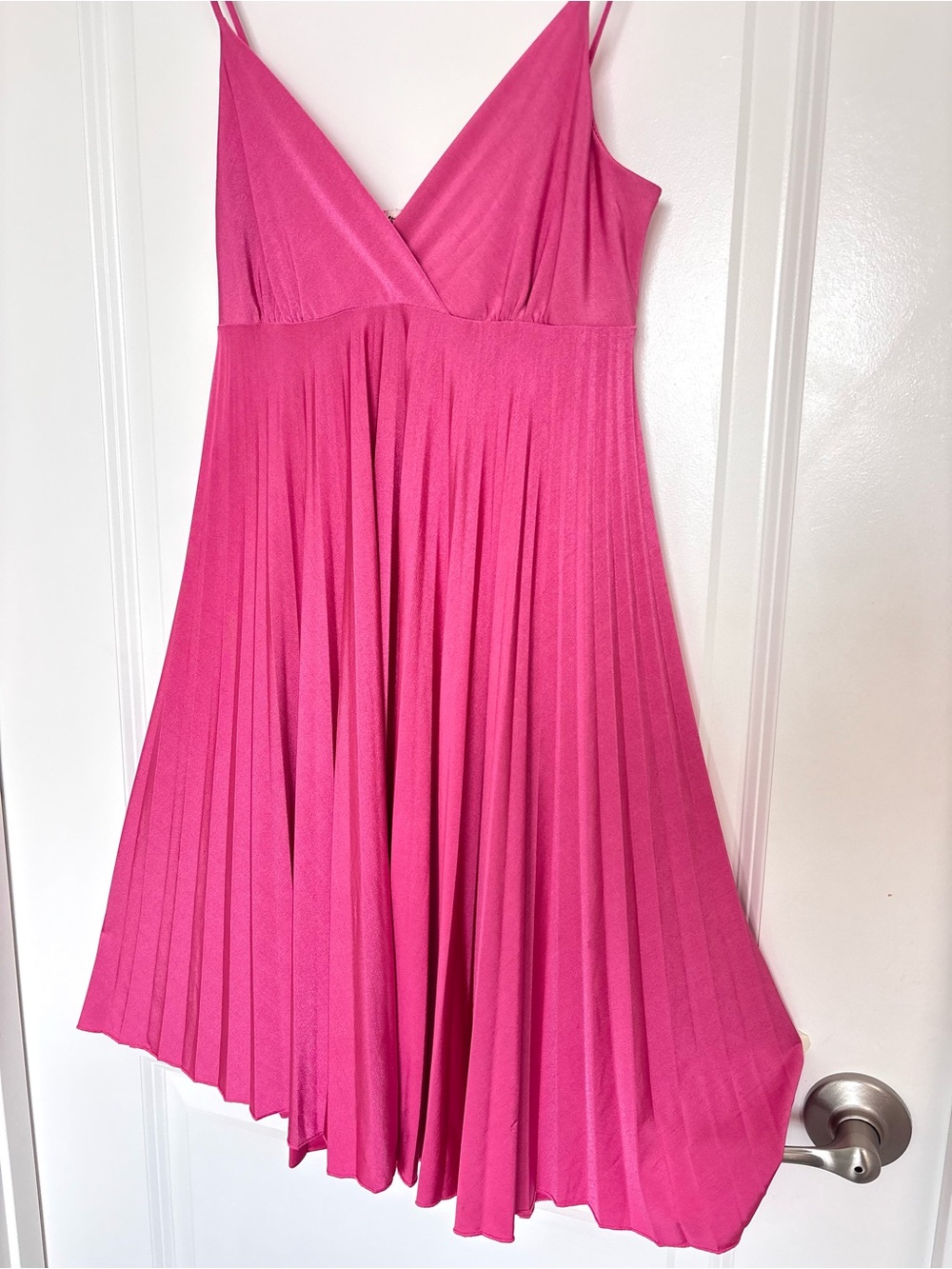 XXI Pink Pleated Satin Babydoll Dress Flowy Coquette Balletcore Mini Dress S - Picture 5 of 11